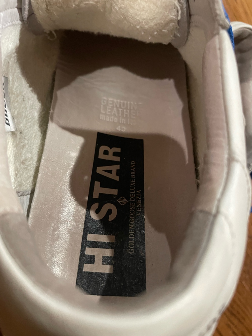Golden Goose Hi Star Sneakers White Gold Star Blue Laces Size 40 Made In Italy - Picture 6 of 10